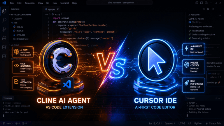 Cline vs Cursor IDE comparison hero image Hindi guide