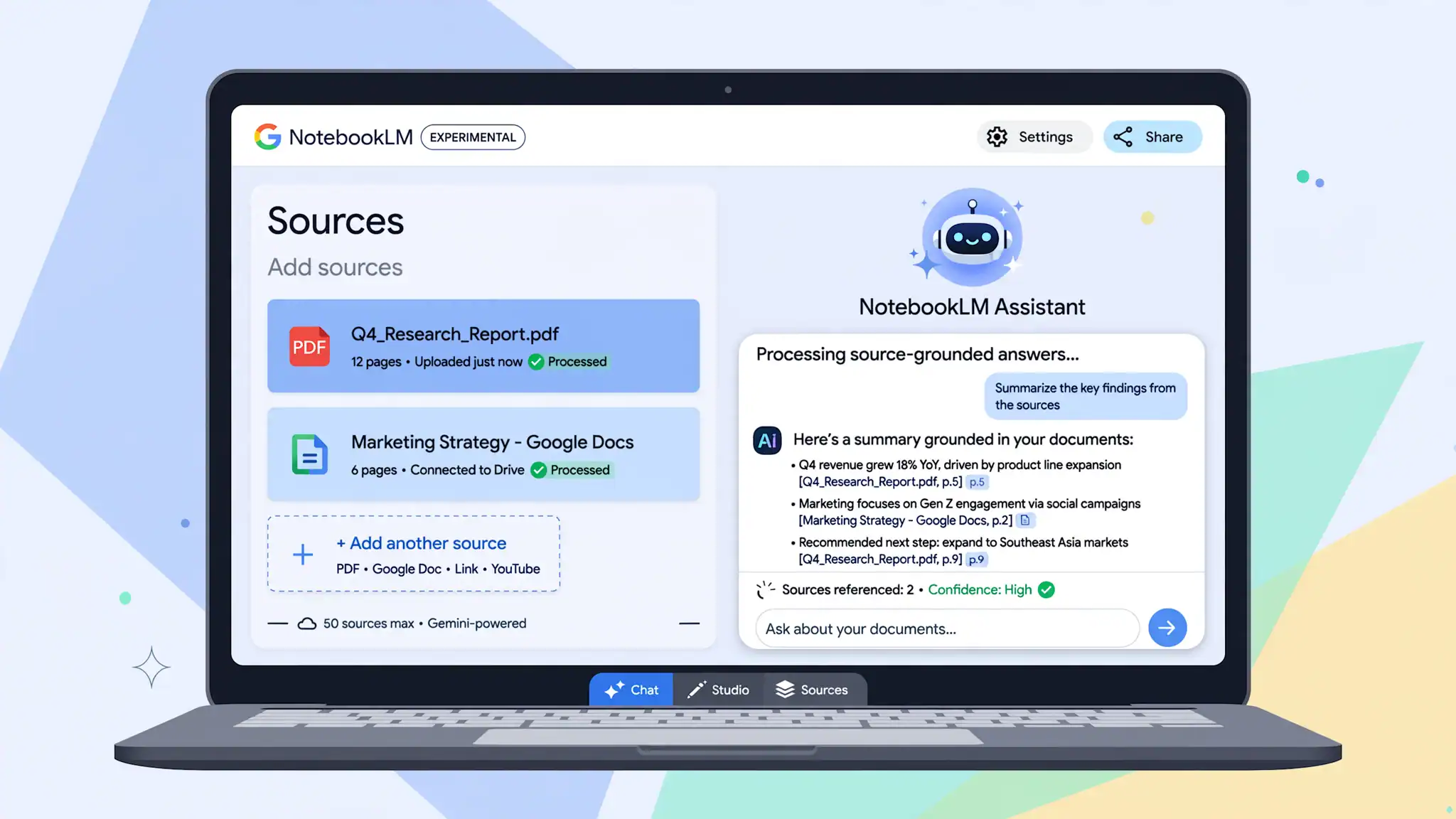 Google NotebookLM Features 2026 - UI Screenshot