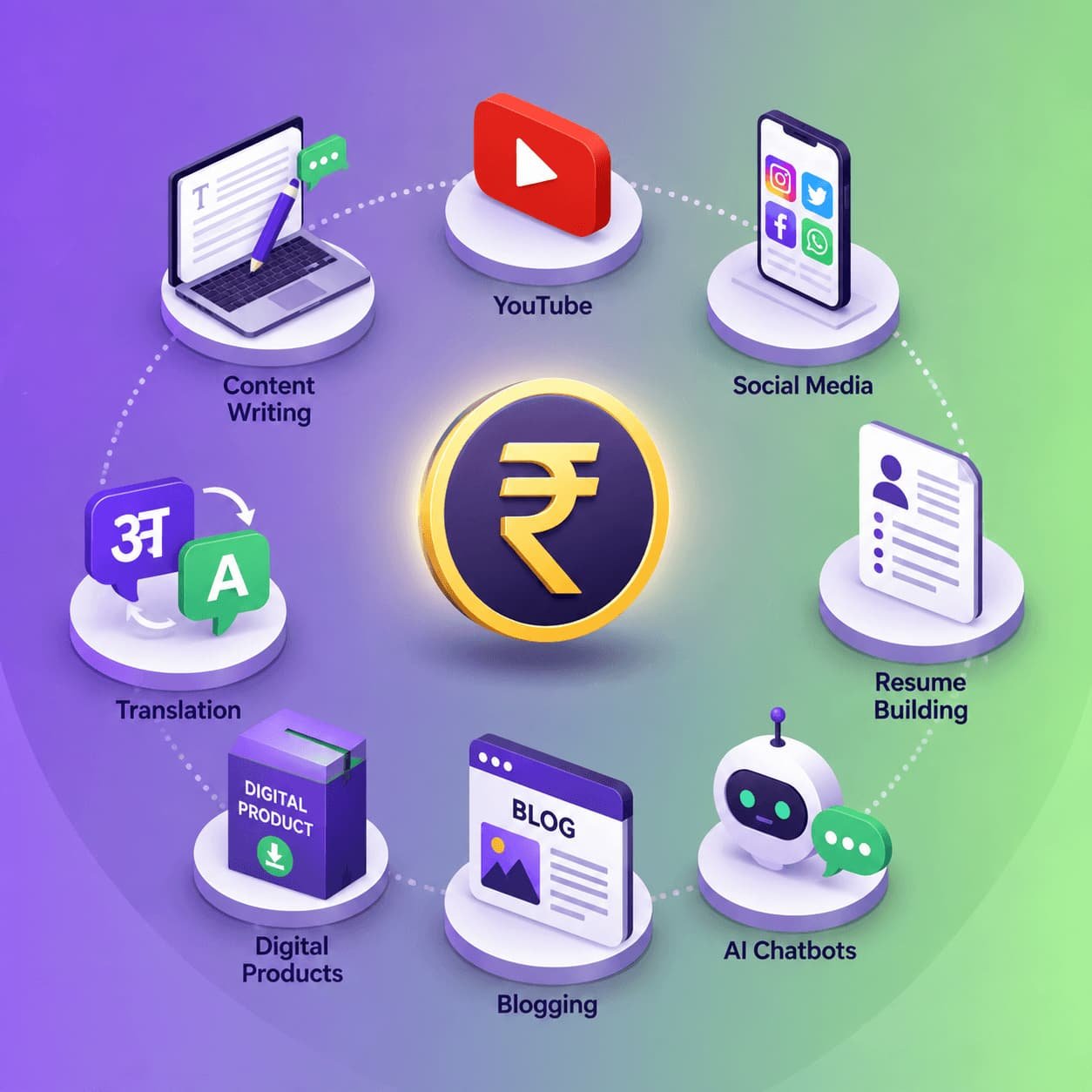 AI income ke liye alag alag profile — student, job wala, housewife, creator